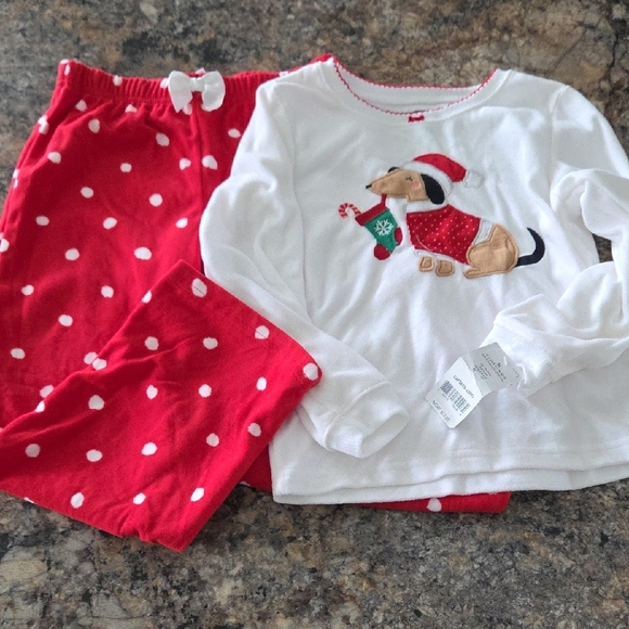 Carter's Size 5 T Girl's Red and White Christmas Dog Pajama Set NWT - Picture 7 of 7